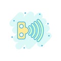 Motion sensor icon in comic style. Sensor waves vector cartoon illustration pictogram. Security connection business concept splash Royalty Free Stock Photo