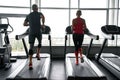 Senior people training on treadmills in gym Royalty Free Stock Photo