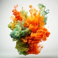 motion of the smoke in water, colorful ink abstraction, red green yellow swiring in, white background, Royalty Free Stock Photo