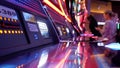 Motion of woman inserts ticket on slot machine inside Casino