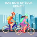 Motivate Flat Banner with Cyclists on City Street Royalty Free Stock Photo