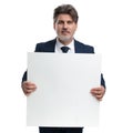 Motivated businessman holding a blank ad