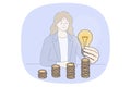 Motivated businesswoman hold lightbulb make business solution
