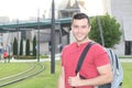 Motivated student heading to school Royalty Free Stock Photo