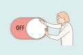 Motivated woman turn off and on button Royalty Free Stock Photo