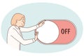 Motivated woman turn off and on button Royalty Free Stock Photo