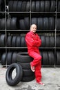 Motivated worker in a garage Royalty Free Stock Photo