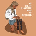 Motivating postcard for people with prosthetics. Happy Disabled Day. Special people with prosthetics. Suitable for