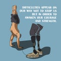 Motivating postcard for people with prosthetics. Happy Disabled Day. Special people with prosthetics. Suitable for