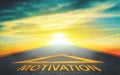 Motivation arrow sign going to golden sky cloud for Success freedom pathway concept