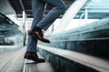 Motivation and challenging Concept. Steps Forward into a Success. Low Section of Businessman Walking Up on Staircase Royalty Free Stock Photo