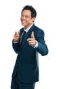 Motivation, happy and portrait of a businessman with finger guns isolated on a white background in studio. Success Royalty Free Stock Photo