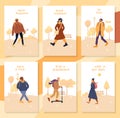 Motivation people to walk during fall cards set
