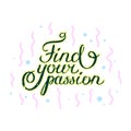 Motivation quote Find your passion. Hand drawn design element for greeting card poster or print