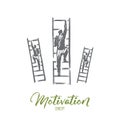 Motivation, stairs, success, career, goal concept. Hand drawn isolated vector. Royalty Free Stock Photo