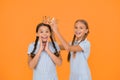 Motivation to be the best. small egoist girls imagine they are princess. success reward. happy childhood frienship Royalty Free Stock Photo