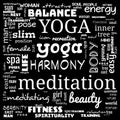 motivation yoga word cloud, word cloud use for banner, painting, motivation, web-page, website background, t-shirt & shirt