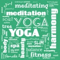 motivation yoga word cloud, word cloud use for banner, painting, motivation, web-page, website background, t-shirt & shirt