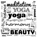 motivation yoga word cloud, word cloud use for banner, painting, motivation, web-page, website background, t-shirt & shirt