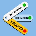 Motivational, Dedication, Excuses. Lettering. Hand-drawn illustration-Modern motivation quote in colorful buttons signs