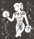 Motivational fitness poster with a woman doing bicep curls