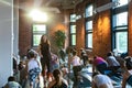 Diverse group of people in yoga class.