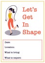 Motivational gym class poster template. Women Fitness class vector illustration of woman with jump rope. Sport event