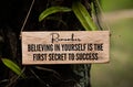 Motivational and inspirational quote text on wooden block - Believing in yourself is the first secret to success. With Royalty Free Stock Photo