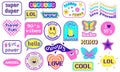 Motivational, Inspirational Stickers groovy retro set. Pop Art Patches with slogan, lips, heart, butterfly, psychedelic mushrooms