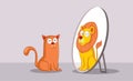 Confident Cat Looking in the Mirror Seeing a Lion Royalty Free Stock Photo