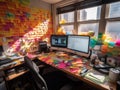 Motivational notes on tidy workspace with computer