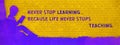 Motivational quote on education, learning and reading. horizontal banner