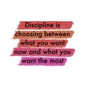 A motivational quote, " Discipline is choosing between what you want now and what you want the most ".