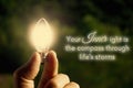 Motivational quote about your inner light with closeup light bulb background Royalty Free Stock Photo