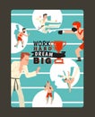 Motivational sport poster, vector illustration. Inspirational typographic quote work hard dream big. Martial arts, sport