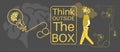 Motivational Typographic Quote - Think Outside The Box concept Vector Typographic Design with lightbulb and brain logos