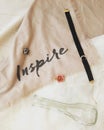 A motivational word inscribed on a soft white cloth