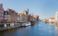 The Motlawa River and the architecture on its banks in the old town of Gdansk, Poland. Royalty Free Stock Photo