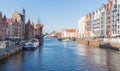 The Motlawa River and the architecture on its banks in the old town of Gdansk, Poland. Royalty Free Stock Photo