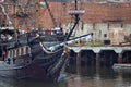 GDANSK, POLAND - JUNE 07, 2014: Wooden tourist ship stylized as a pirate boat with unknown people on the board.