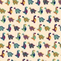 Motley dinosaurs childish seamless pattern vector