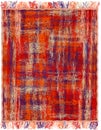 Motley fluffy woven grunge striped rug with fringe