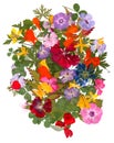 Motley multicolored applique clearing of dried pressed flowers