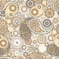 Motley paisley seamless pattern with folk buta motif. Backdrop with yellow and brown mehndi elements on white background