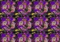 Motley seamless background with purple paisley patterns