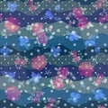 Motley seamless pattern with semitransparent polka dot waves on top of a romantic floral pattern. Wonderful print for dresses