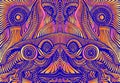Motley symmetrical hippie trippy psychedelic abstract pattern with intricate wavy ornaments, bright neon multicolor