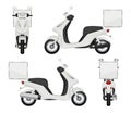 Moto bike realistic. Views of scooter for delivery service auto top side back vector 3d transport isolated