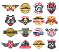 Moto or motorcycle, car or auto service icons Royalty Free Stock Photo