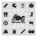 Moto parts motorcycle accessories silhouette icons set